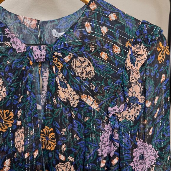 Veronica Beard Peppa Floral Mini Dress Floral Print Metallic Silk Chiffon Size 0 - Picture 10 of 12
